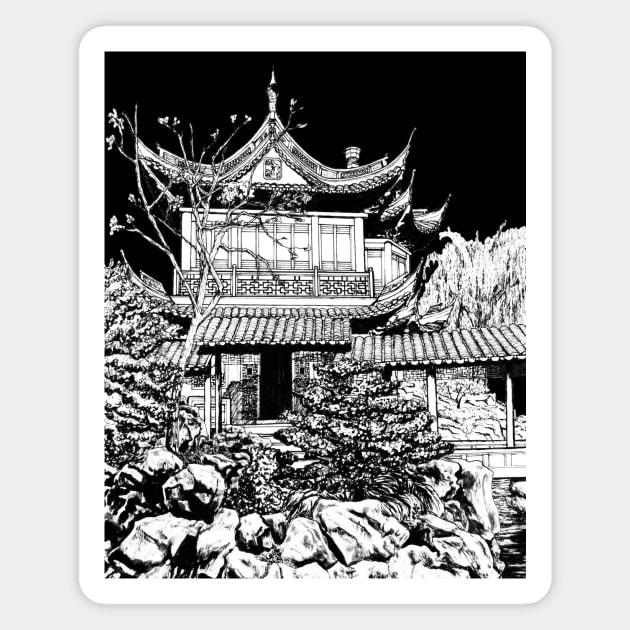 Chinese temple nankin ink Magnet by MandalaSoul